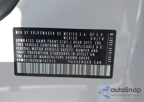 2019 Volkswagen Jetta 1.4T R-Line/1.4T S/1.4T Se из США, поврежденный, VIN 3VWC57BU0KM107313